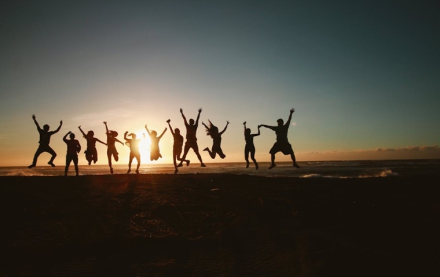 People and sunset for disability services and NDIS group-centre activities.